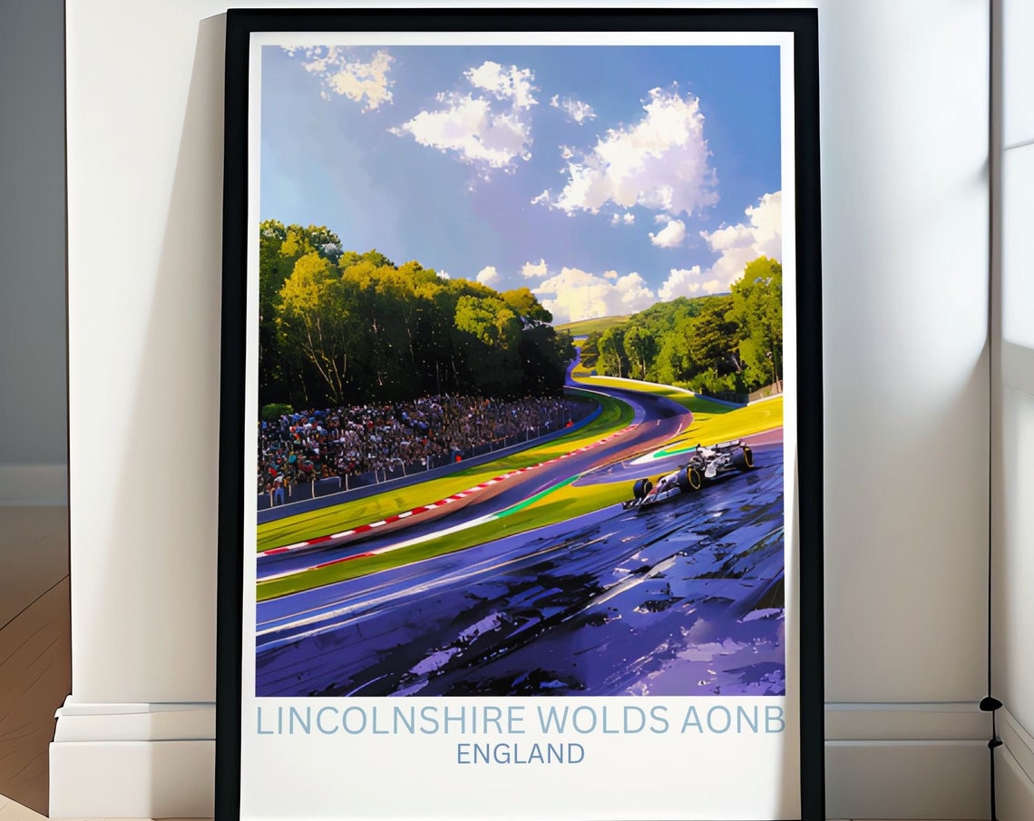 Open Wheel Race Car Cornering Past Crowded Grandstands Racing Poster