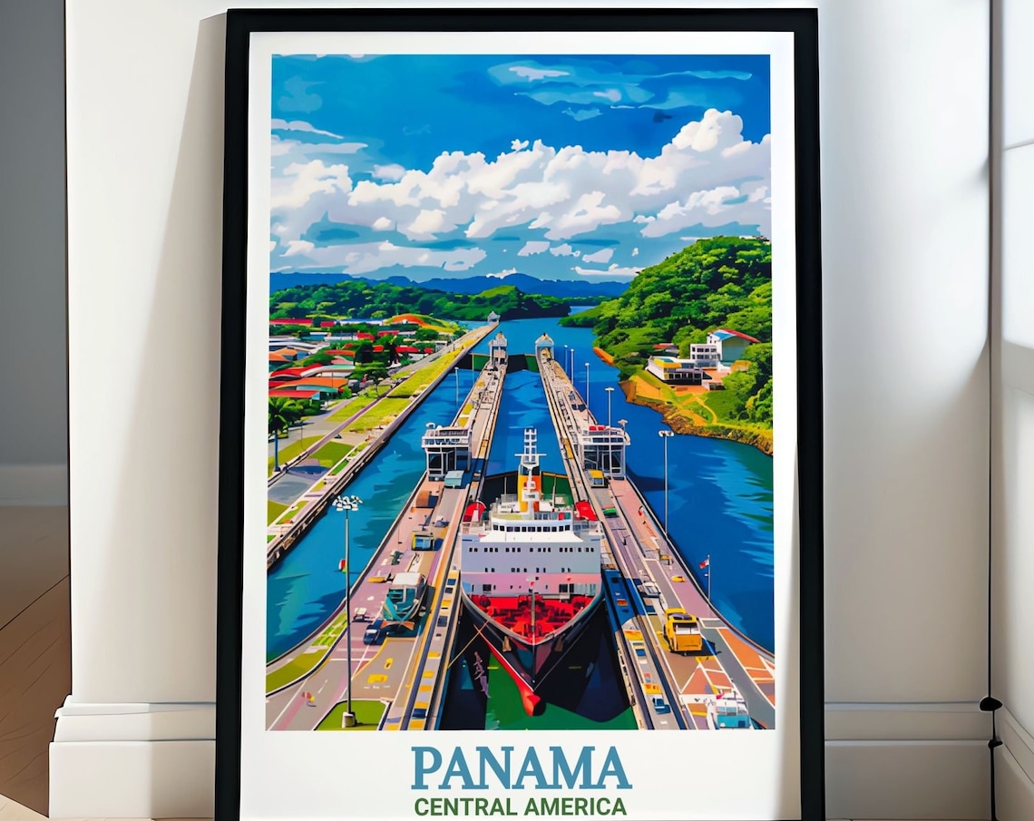 Panama Canal Ship Passing Through The Miraflores Locks Poster