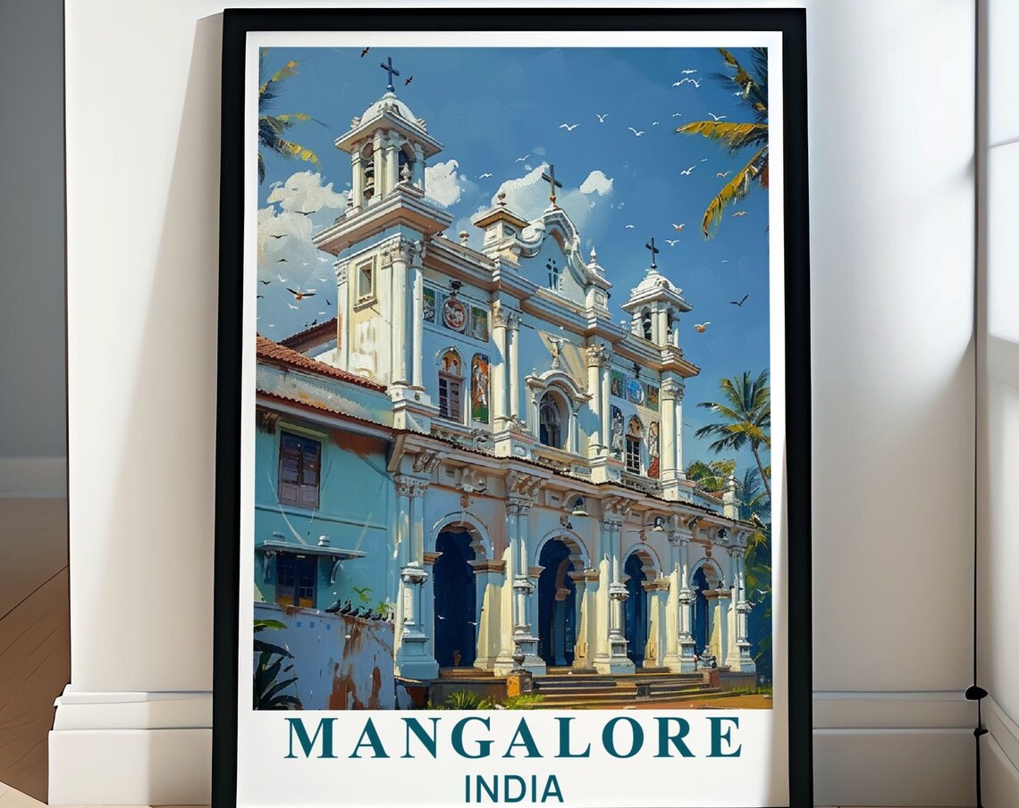 Mangalore Cityscape Poster Vintage St Aloysius Chapel Art Print Travel Poster Print Of St Aloysius Chapel