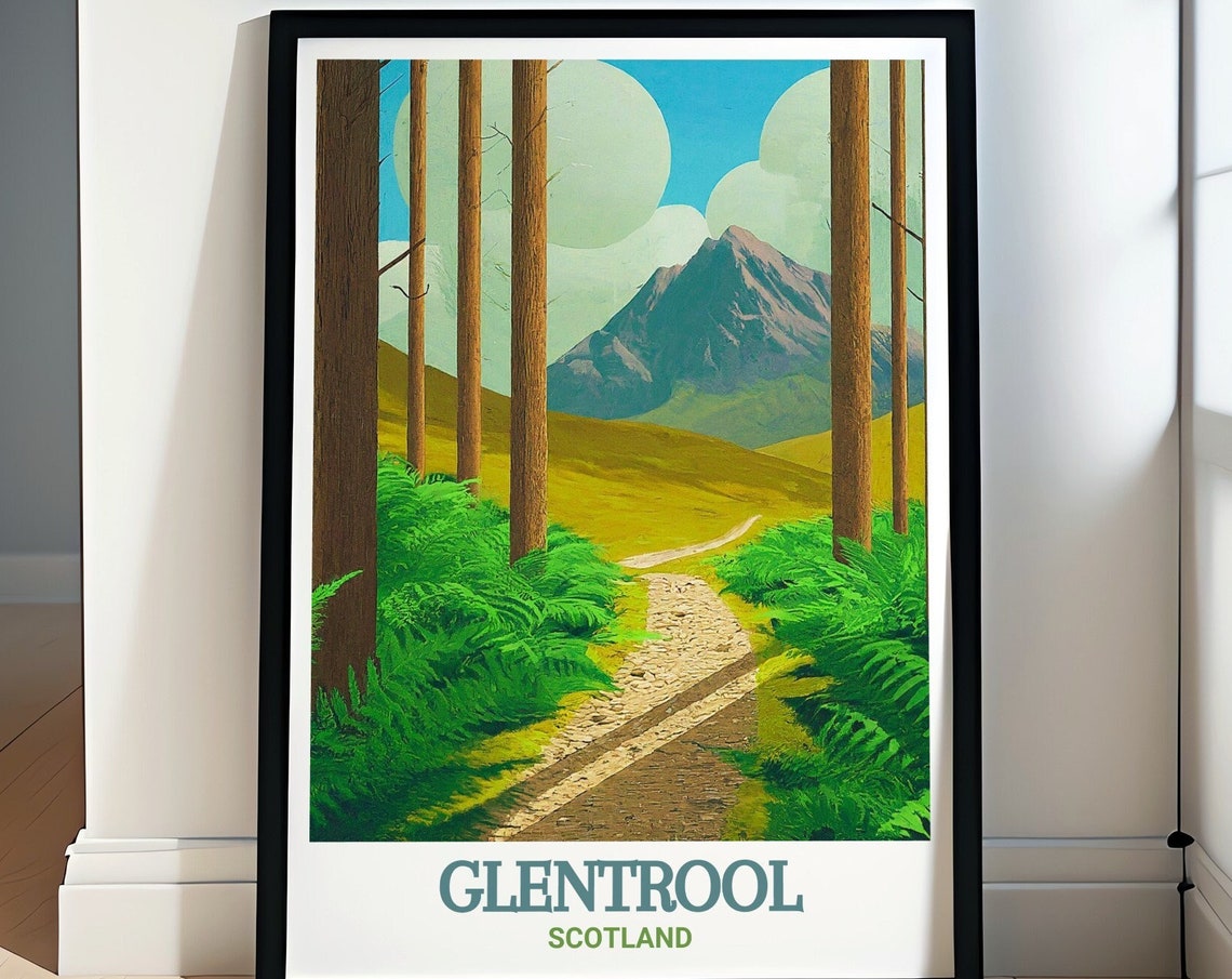 Glentrool Scotland Forest Trail Path Through Ferns and Pines Poster