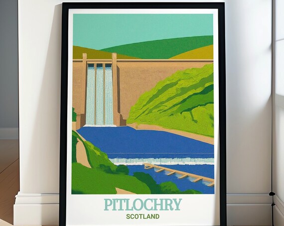 Pitlochry Wall Art Pitlochry Dam And Fish Ladder Poster Scotland Scenic Landmarks Pitlochry Travel Posters