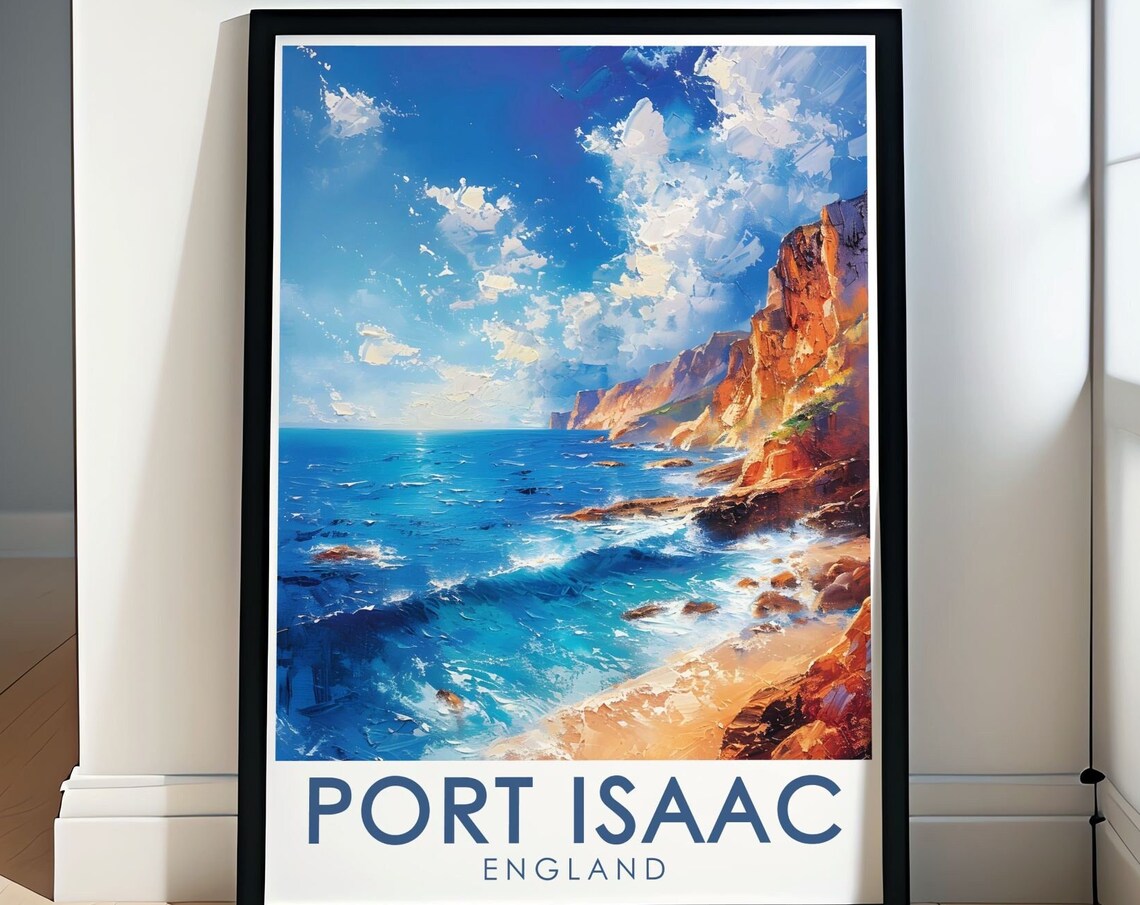 Port Isaac Cornwall Dramatic Cliffs and Blue Sea Travel Poster