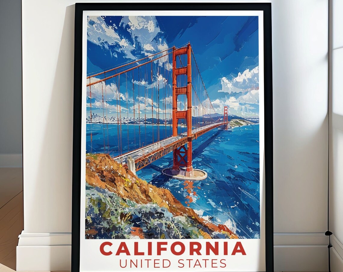 Golden Gate Bridge San Francisco Bay Vintage California Travel Poster