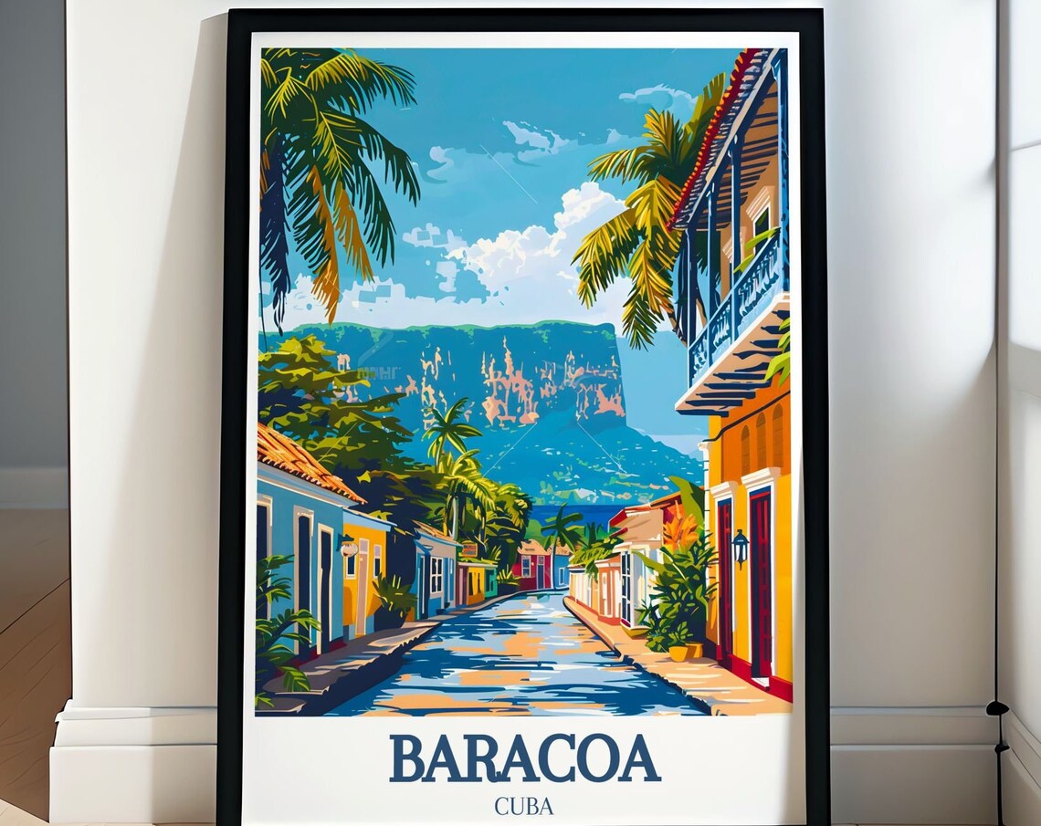 Baracoa Cuba Colonial Street Beneath El Yunque Mountain Poster