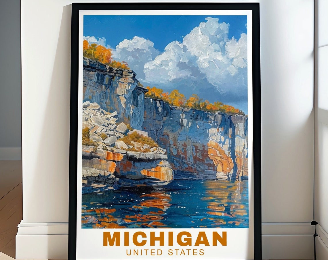 Michigan Pictured Rocks Style Autumn Cliffs Lakeside View Poster