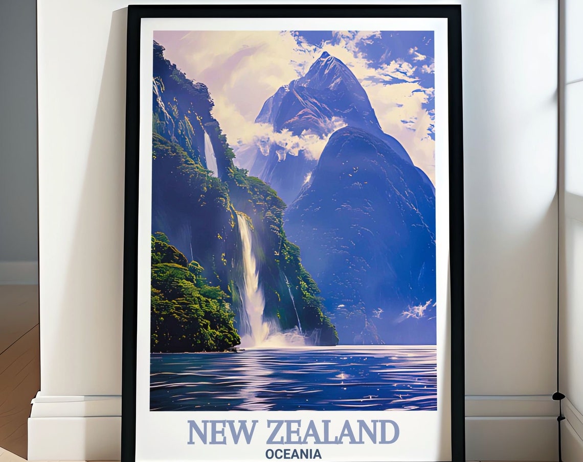 New Zealand Travel Print Milford Sound Print Milford Sound Artwork New Zealand Gifts Milford Sound Poster