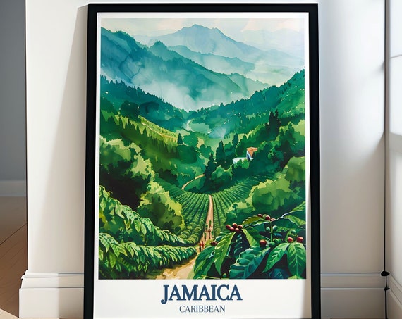 Jamaica Travel Print Blue Mountains Poster Scenic Coffee Plantation Wall Art Natures Serenity Captured