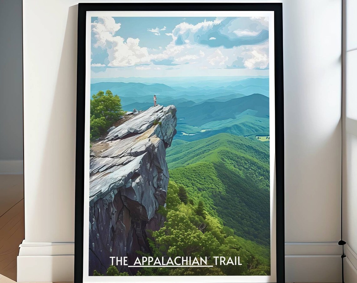 The Appalachian Trail Hiker On Cliff Overlooking Green Valleys Poster