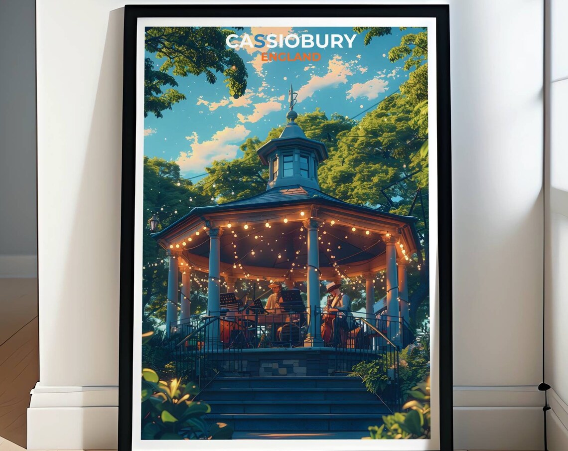 Cassiobury Park Bandstand Fairy Lights Evening England Poster