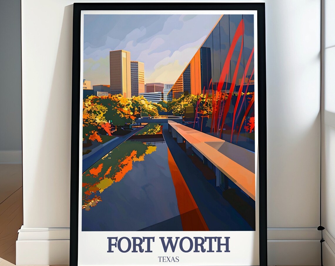 Fort Worth Cultural District Canal Skyline Texas Travel Poster