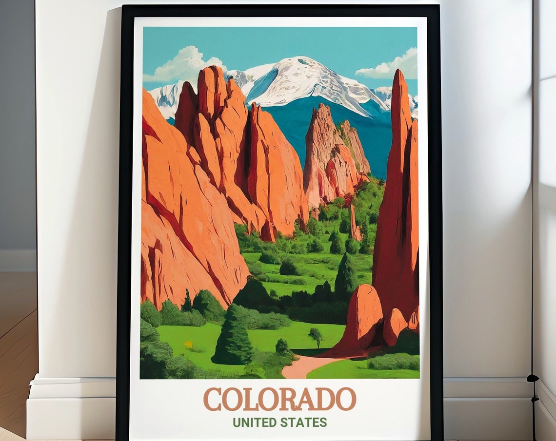 Colorado Travel Print Rocky Garden Of The Gods Art Rocky Garden Of The Gods Colorado Wall Art Rocky Garden Of The Gods Travel Poster