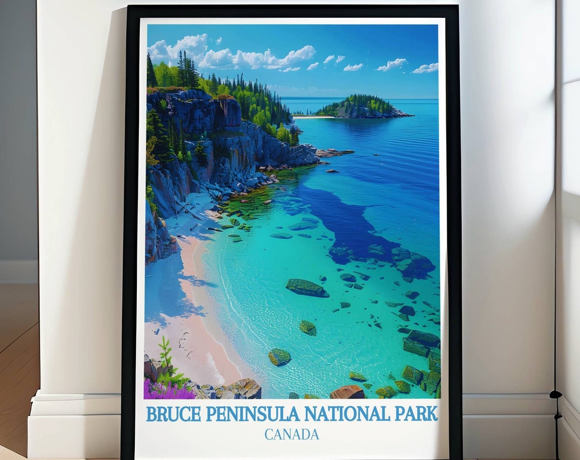 Bruce Peninsula Turquoise Cove Sandy Beach Canada Travel Poster