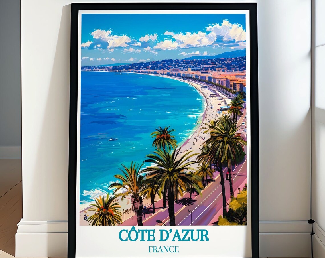 Cote d'Azur Nice Promenade Beach Palms Blue Sea Travel Poster