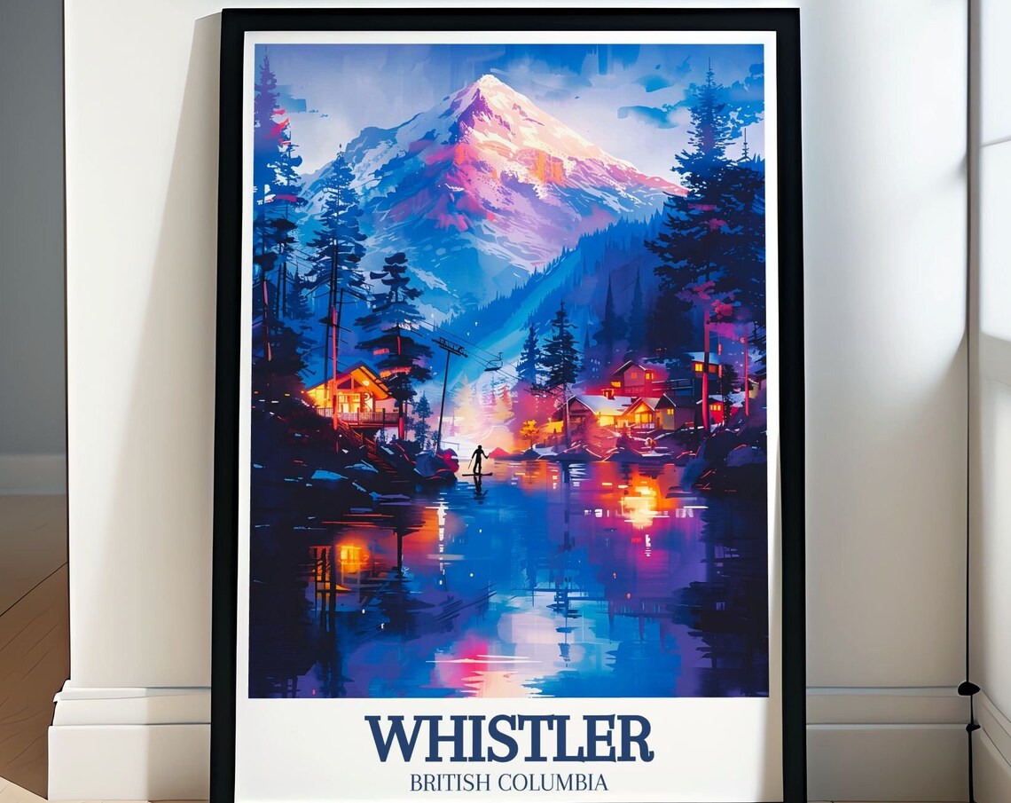 Whistler British Columbia Night Village Mountain Lake Poster