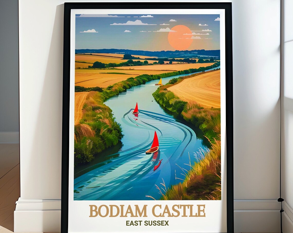 Bodiam Castle Boating Station River Sailboats at Sunset Poster