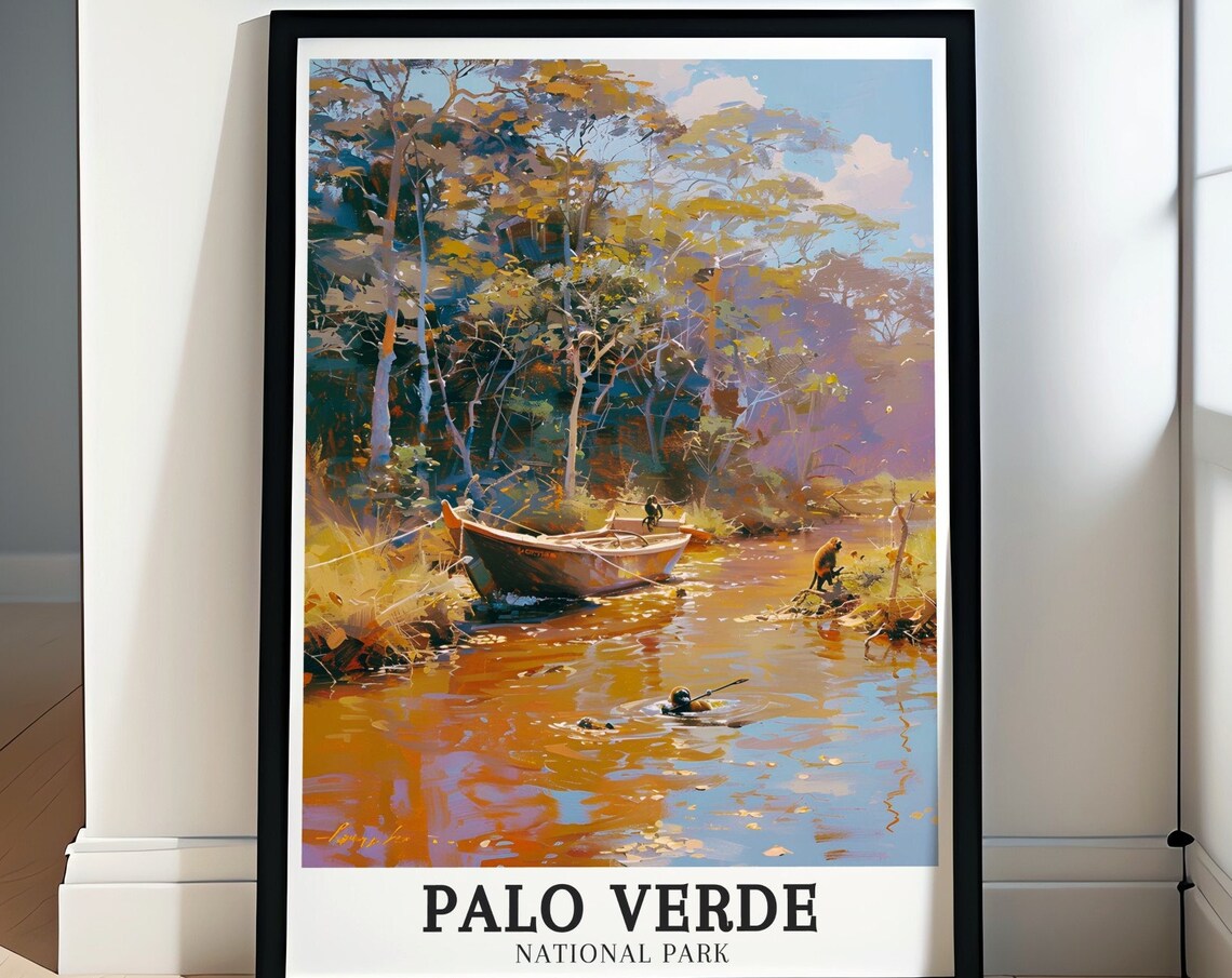 Palo Verde National Park River Boat With Wildlife Scene Poster