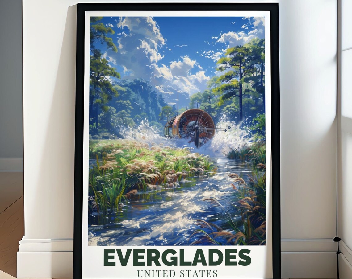 Everglades Florida Airboat Gliding Through Sparkling Wetlands Poster
