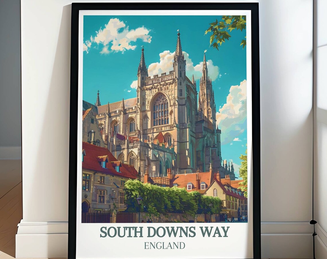 South Downs Way England Poster Historic Cathedral Town Travel View