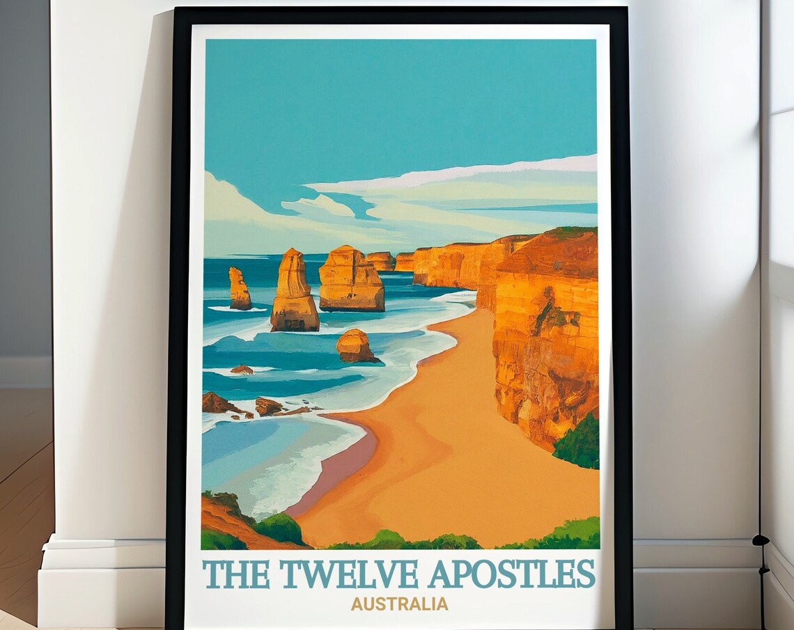 The Twelve Apostles Australia Limestone Sea Stacks Beach Travel Poster