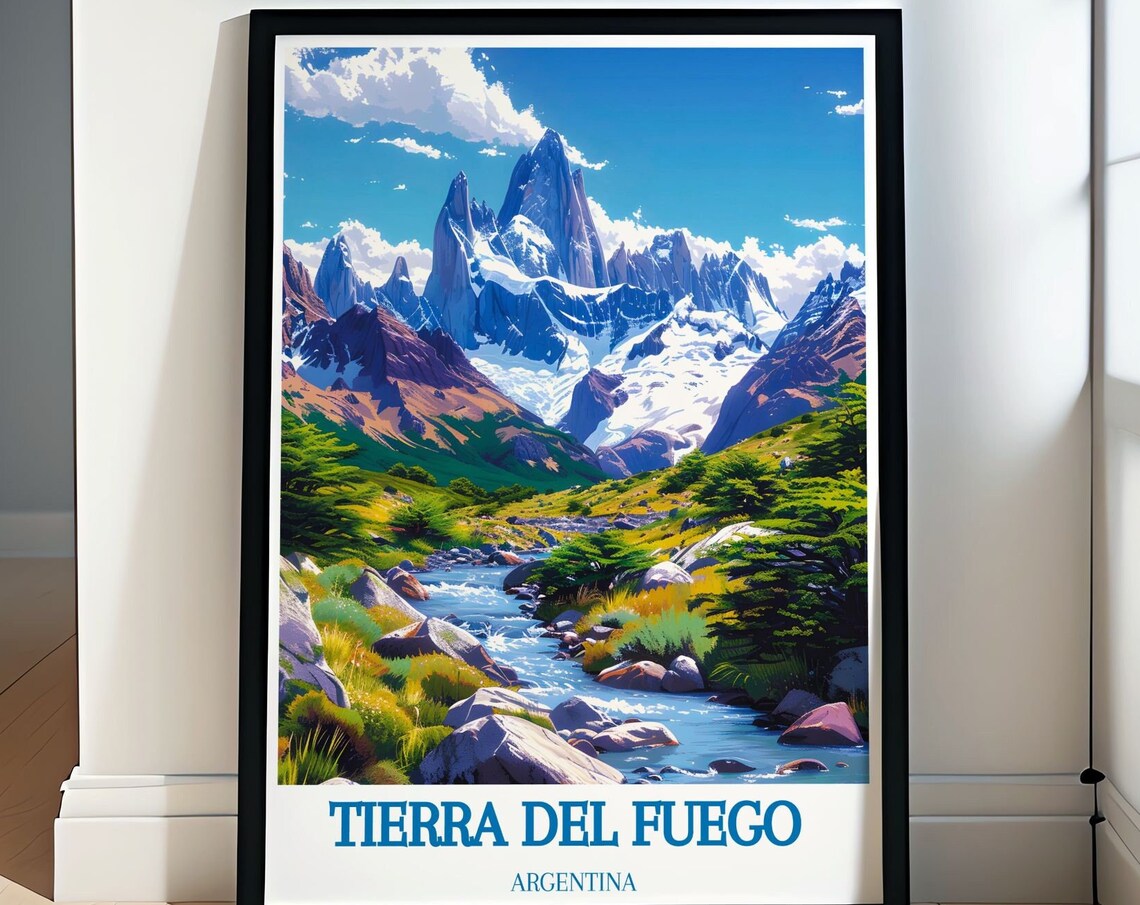 Tierra del Fuego Argentina Jagged Peaks River Valley Scene Poster