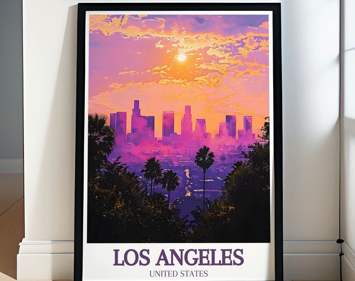 Los Angeles Downtown Skyline In A Dreamy Purple Sunset Glow Poster