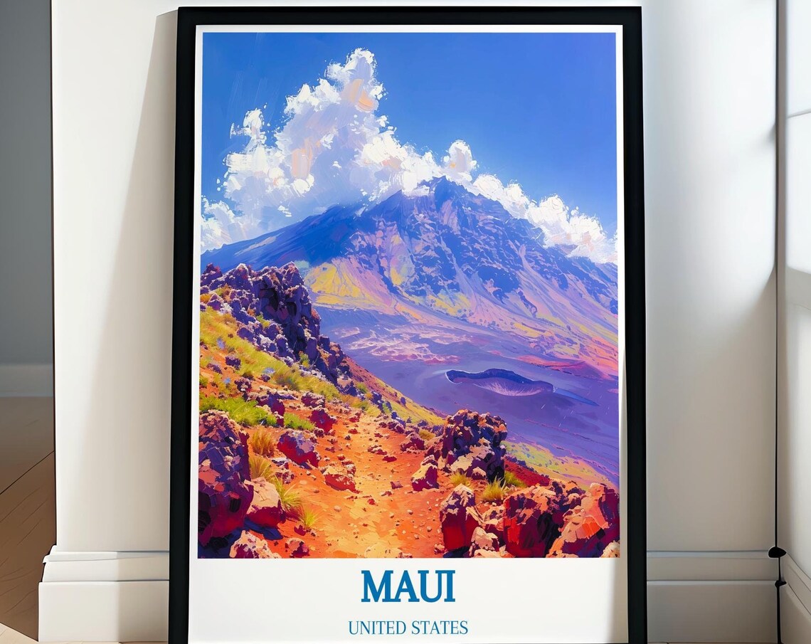 Maui Hawaii Volcano Crater Vibrant Colorful Landscape Travel Poster