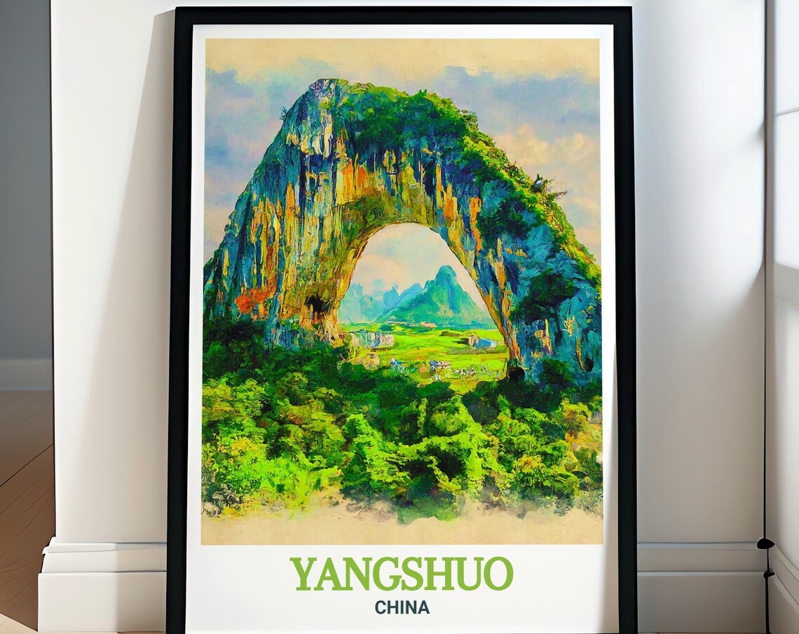 Yangshuo Moon Hill Natural Stone Arch Karst Landscape Poster
