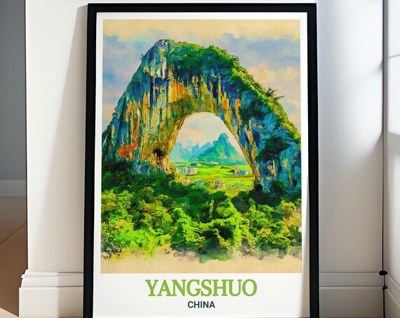 Yangshuo Moon Hill Natural Stone Arch Karst Landscape Poster