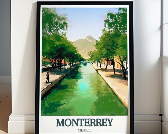 Monterrey Santa Lucia Canal Walkway Mountain View Mexico Poster