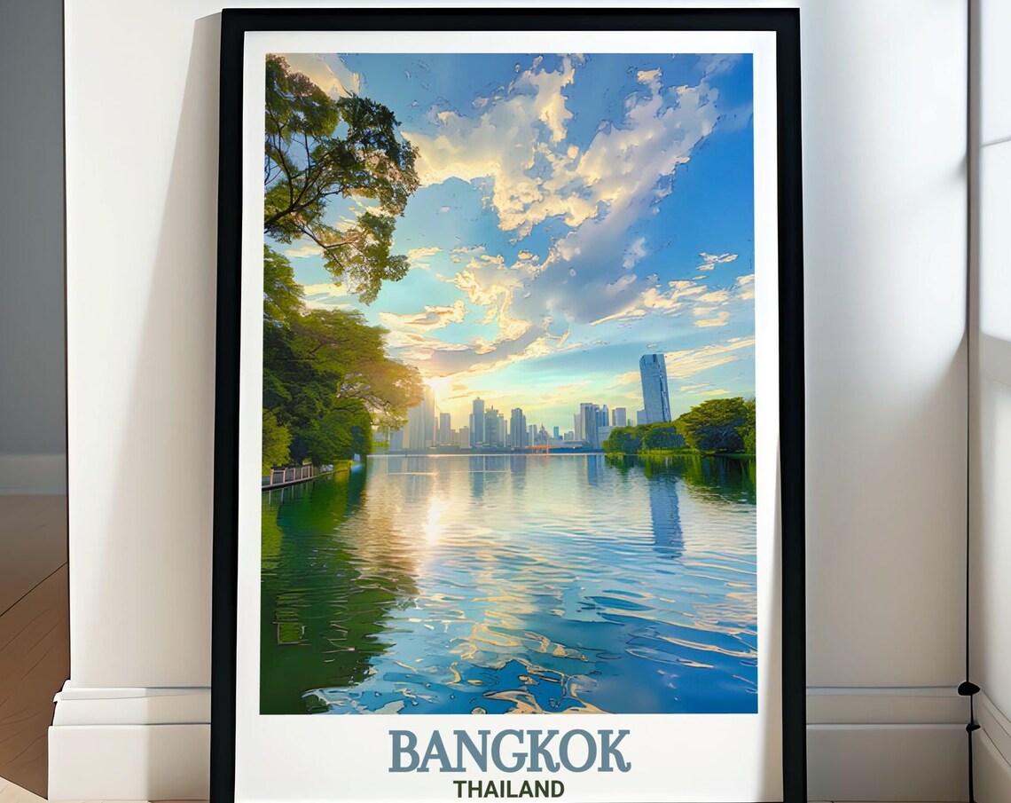 Bangkok Lumphini Park Lake Skyline Reflection At Sunrise Poster