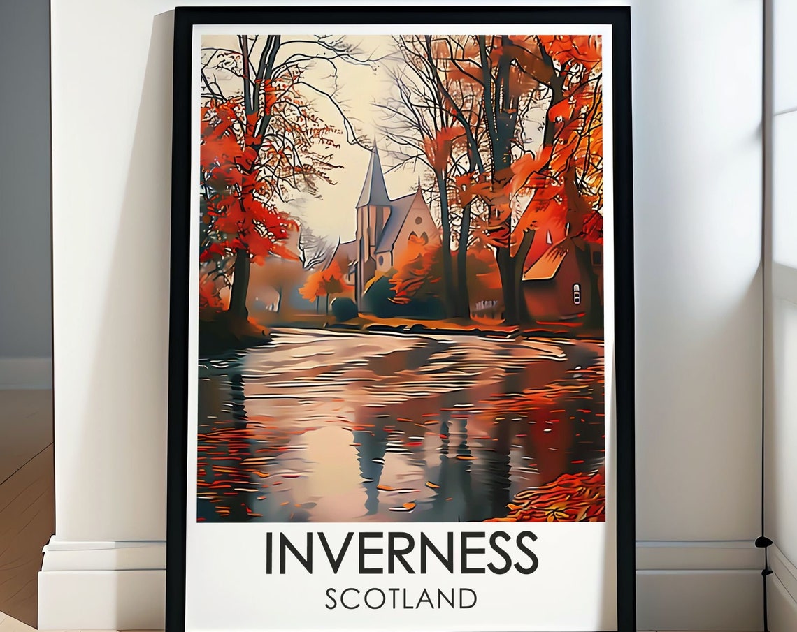 Inverness Travel Poster Old Church Landmark Art Scotland Heritage Decor Inverness Old Church Print Historical Landmark Art