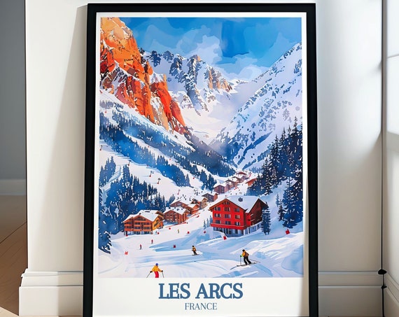 Les Arcs Travel Poster Les Arcs And Aiguille Rouge Mont Blanc Skiing Travel Print Aiguille Rouge Mont Blanc Ski Resort Decor