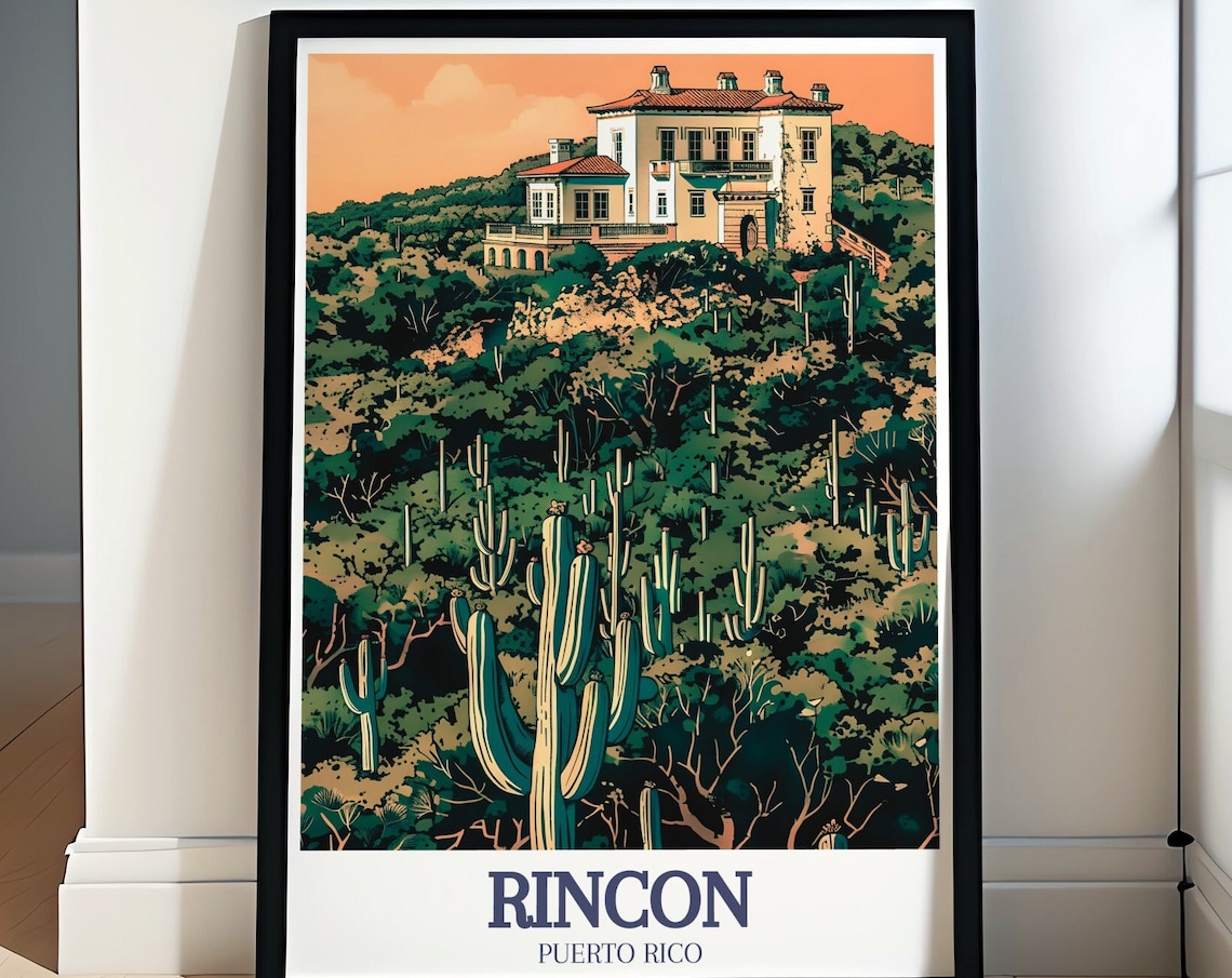 Rincon Puerto Rico Hilltop Mansion Cactus Garden Travel Poster