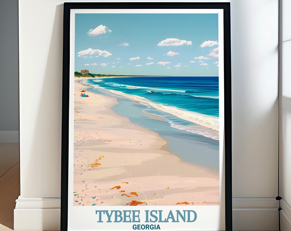 Tybee Island Georgia Beach Travel Poster White Sand Blue Ocean