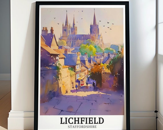 Lichfield Travel Print Lichfield Cathedral The Close Art Lichfield Cathedral The Close Print Lichfield Decor Lichfield Gift