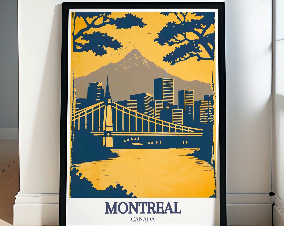 Montreal Canada Retro Navy Gold Bridge City Skyline Art Poster