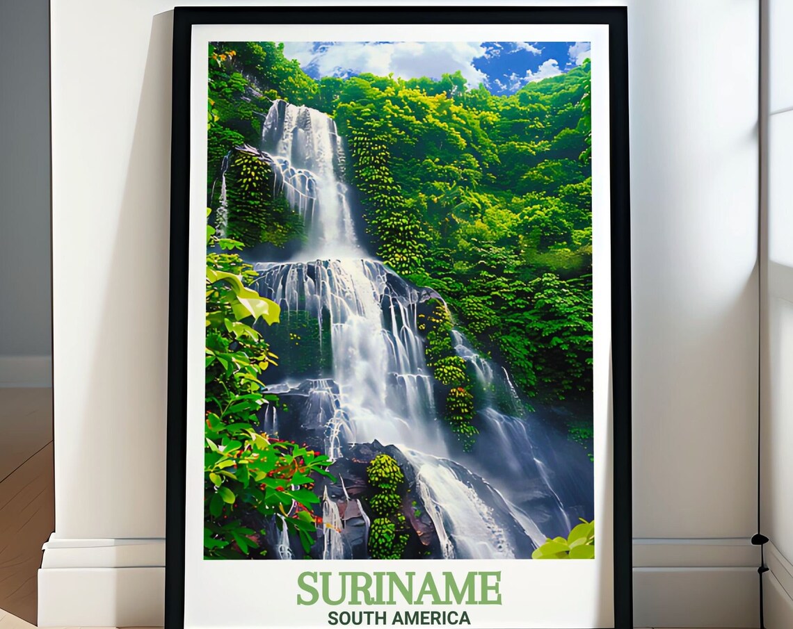 Suriname South America Lush Rainforest Waterfall Cascade Poster
