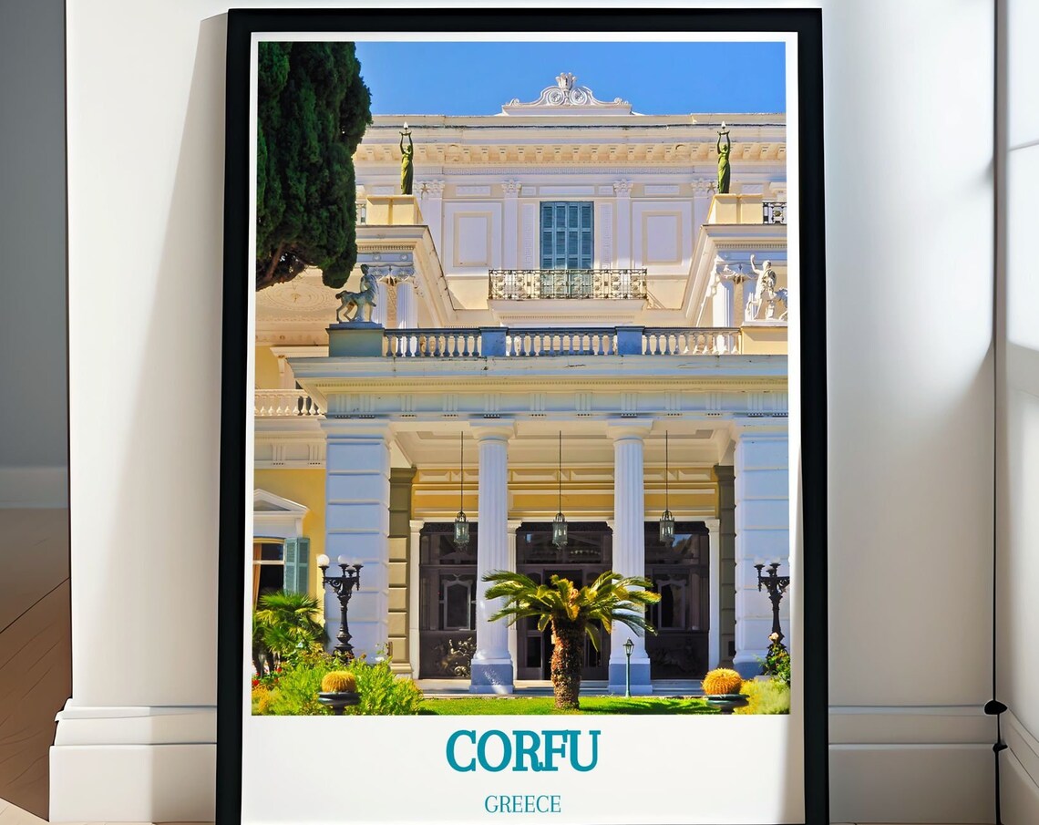 Corfu Greece Achilleion Palace Neoclassical Columns Travel Poster