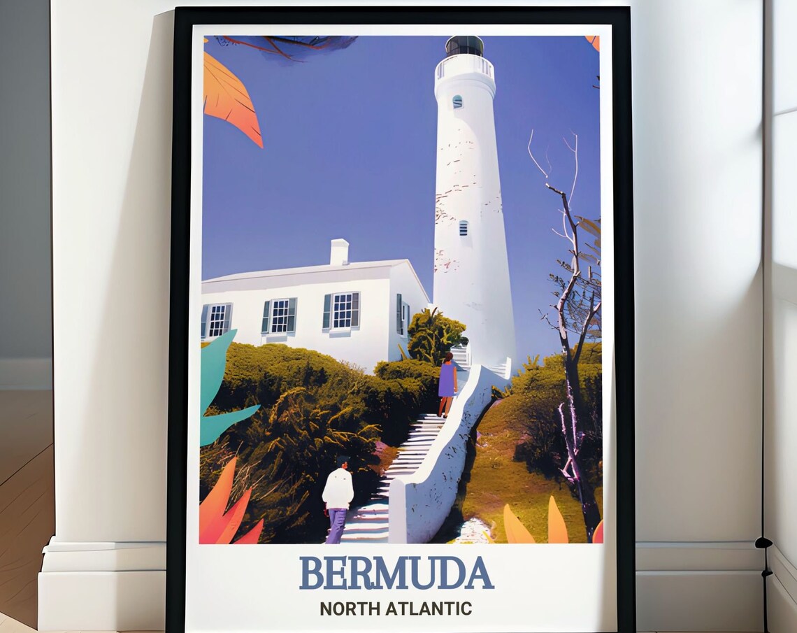 Bermuda Gibbs Hill Lighthouse White Tower And Staircase Poster