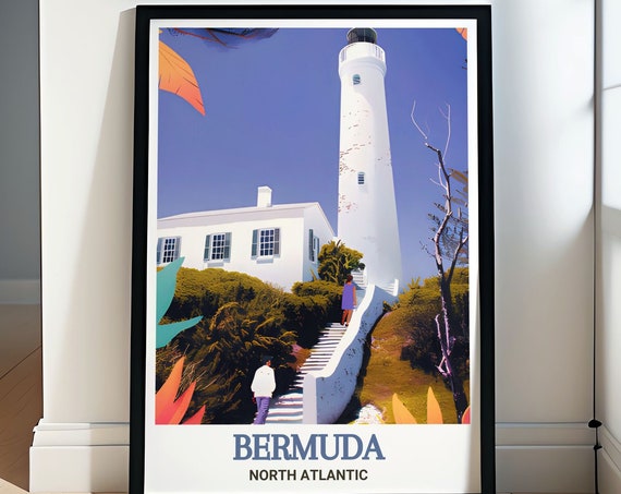 Bermuda Travel Poster Gibbs Hill Lighthouse Wall Art Gibbs Hill Lighthouse Decor Gibbs Hill Lighthouse Art From Bermuda Bermuda Art
