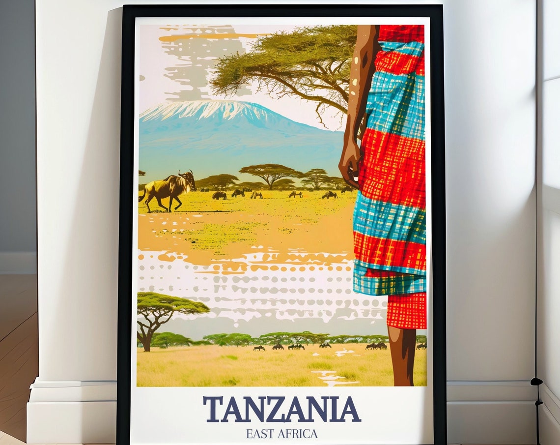 Tanzania Wall Art Mount Kilimanjaro Travel Poster Serengeti National Park And Kilimanjaro And Serengeti Decor