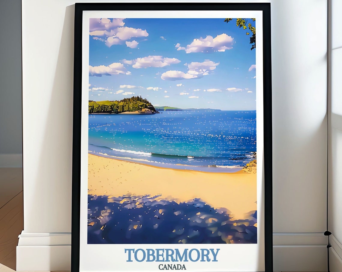 Tobermory Canada Sunny Sandy Beach with Turquoise Bay Poster