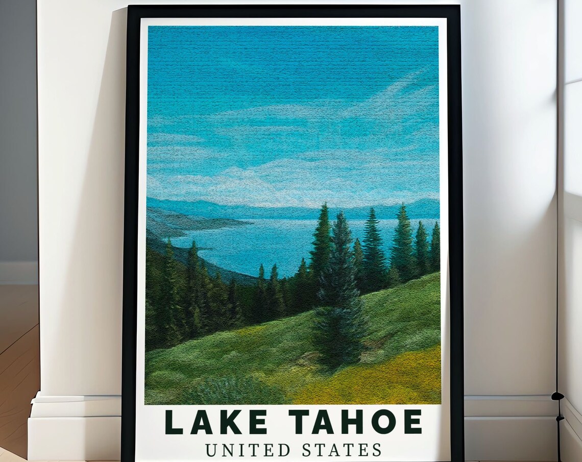 Lake Tahoe Summer Blue Overlook Pines Sierra Nevada Travel Poster