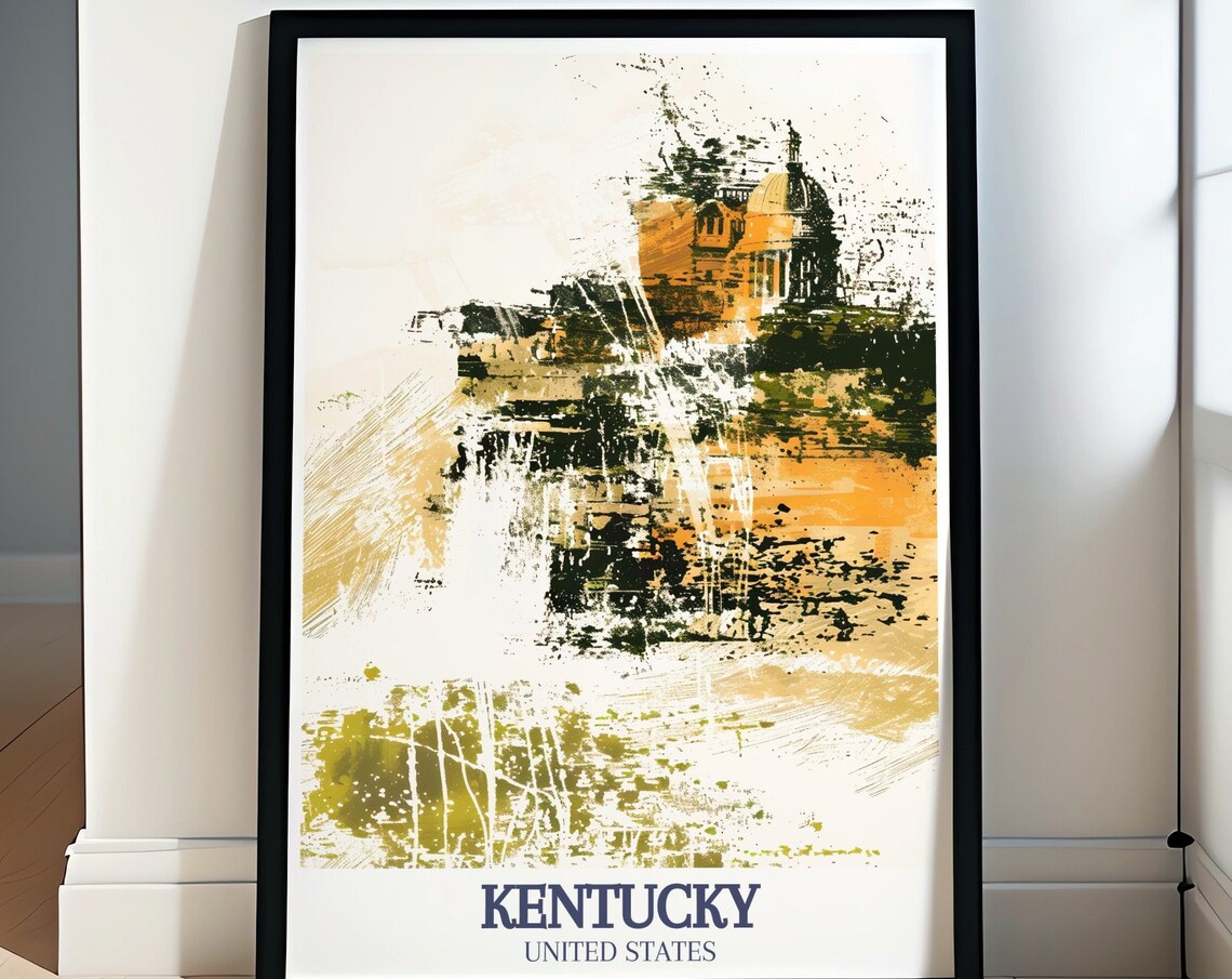 Kentucky State Capitol Golden Watercolor Abstract Travel Poster