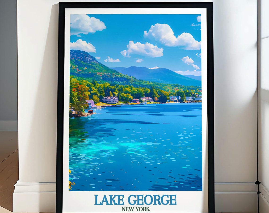 Lake George Lakeside Village Mountains Tranquil New York Poster