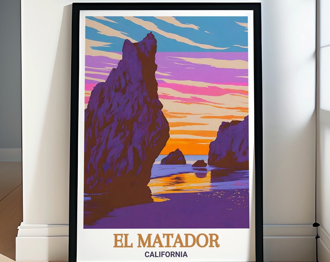 El Matador California Sunset Sea Stack Purple Sky Travel Poster