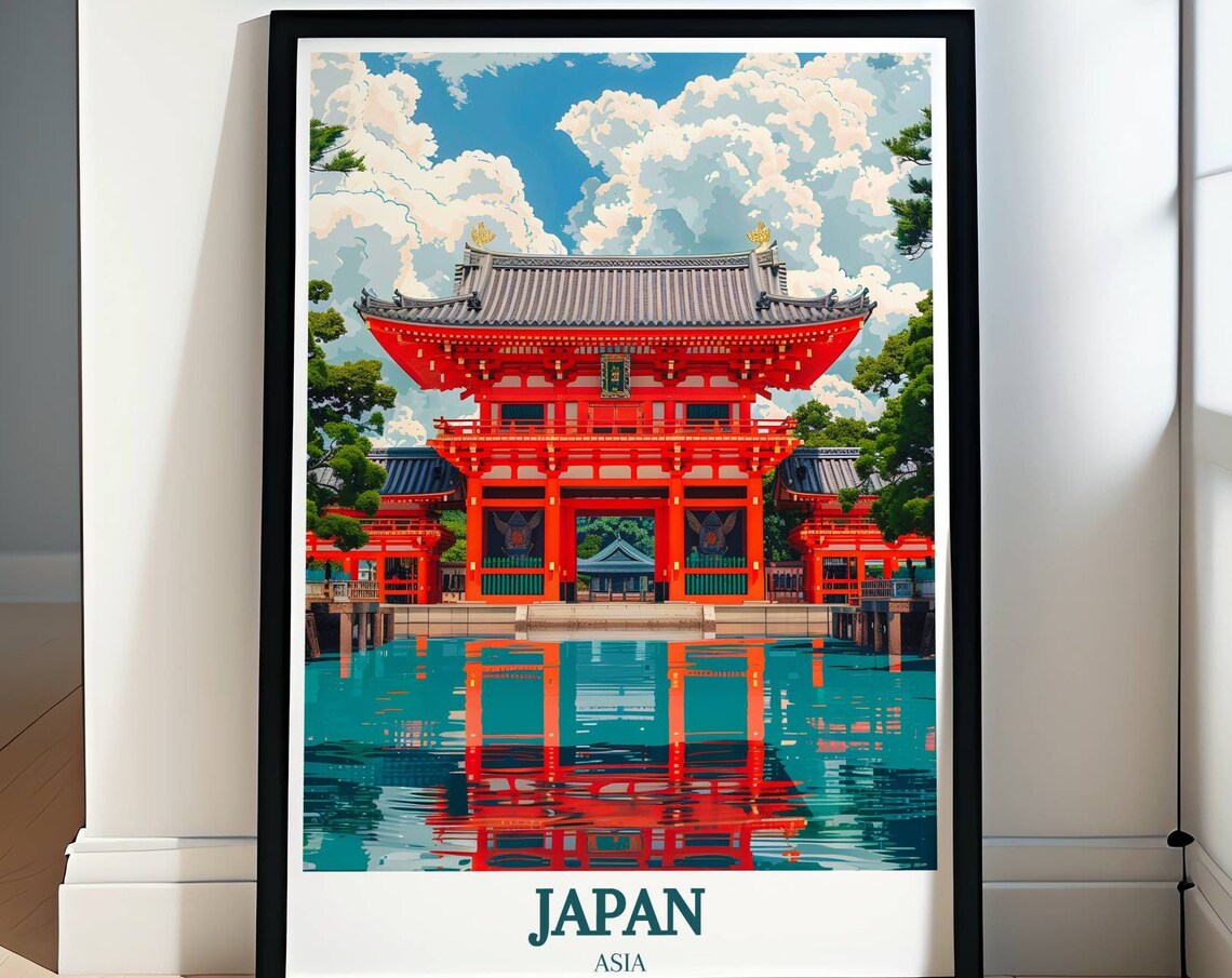 Vermilion Japanese Temple Reflection In Still Water Japan Poster