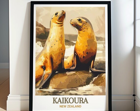 Kaikoura Wall Art Travel Poster Of Seal Colony At Point Kean Seal Colony At Point Kean New Zealand Poster Kaikoura Travel Poster