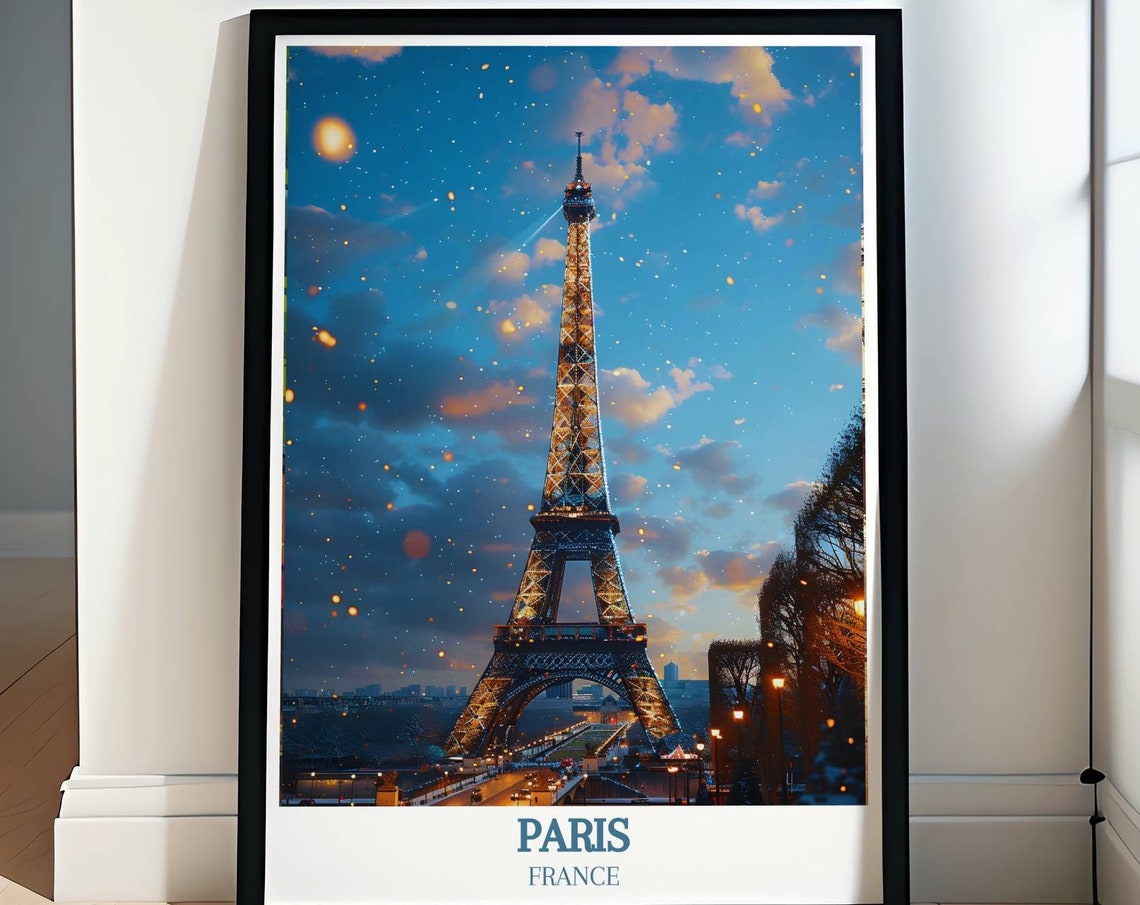 Paris France Eiffel Tower Glowing in a Starry Evening Poster