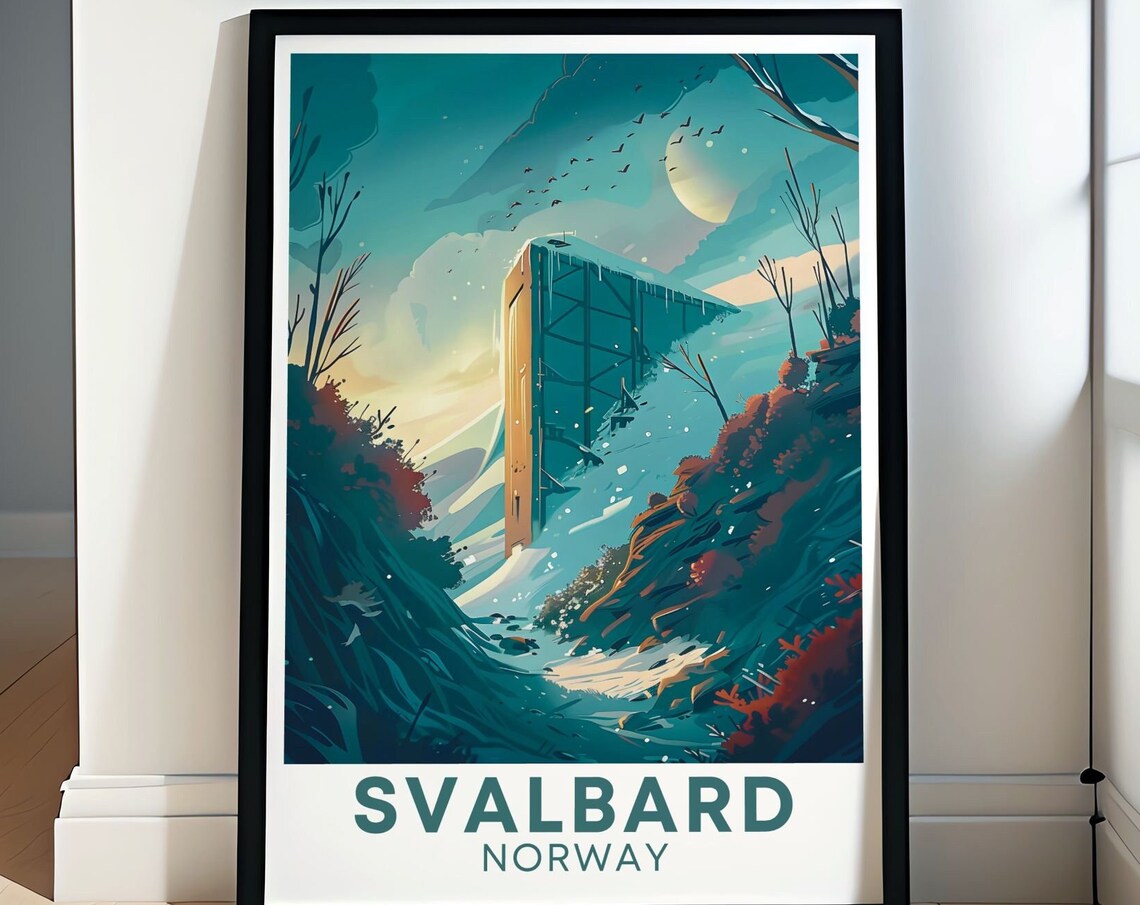 Svalbard Norway Arctic Mountain Vault Moonlit Night Sky Poster